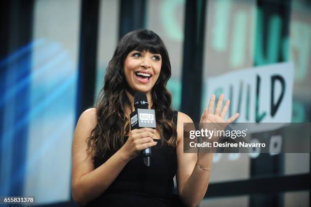 Hannah Simone attends Build Series to discuss 'Kicking & Screaming' at Build Studio on March 20, 2017 in New York City.