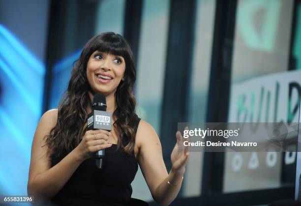 Actress Hannah Simone attends Build Series to discuss 'Kicking & Screaming' at Build Studio on March 20, 2017 in New York City.