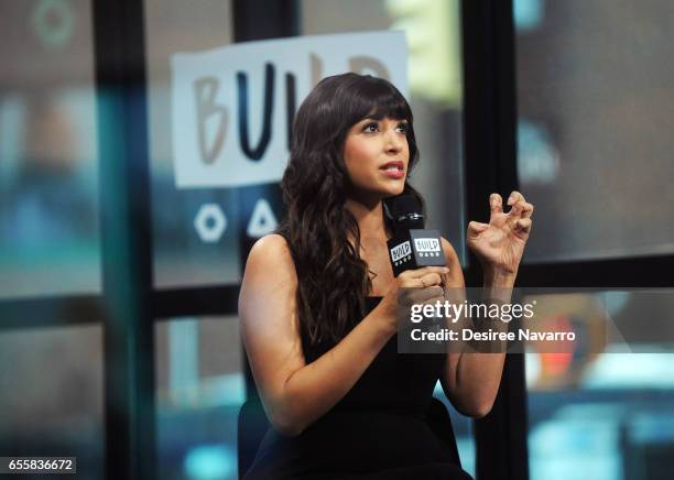 Actress Hannah Simone attends Build Series to discuss 'Kicking & Screaming' at Build Studio on March 20, 2017 in New York City.