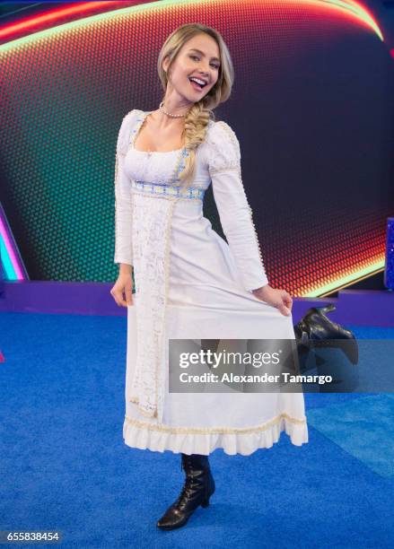 Ximena Cordoba is seen on the set of "Pequenos Gigantes USA" at Univision Studios on March 20, 2017 in Miami, Florida.