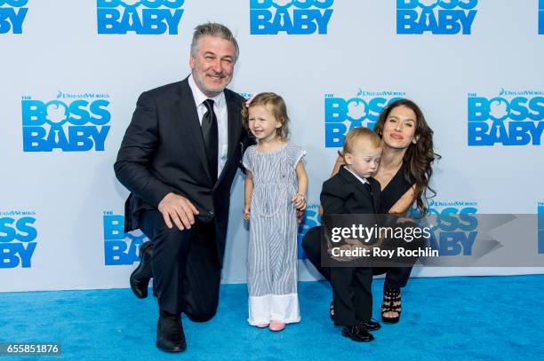 Alec Baldwin, Carmen Gabriela Baldwin, Rafael Thomas Baldwin and Hilaria Baldwin attend "The Boss Baby" New York Premiere at AMC Loews Lincoln Square...