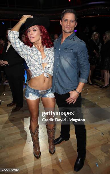 Dancer Sharna Burgess and model Bonner Bolton attend "Dancing with the Stars" Season 24 premiere at CBS Televison City on March 20, 2017 in Los...