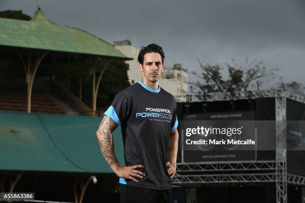 Mitchell Johnson poses during the Powerade Powerscore Launch Event at North Sydney Oval on March 21, 2017 in Sydney, Australia.