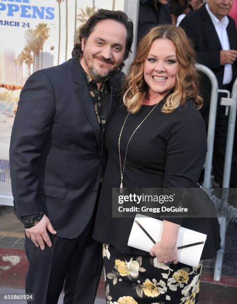 Actress Melissa McCarthy and husband Ben Falcone arrive at the premiere of Warner Bros. Pictures' "CHiPS" at TCL Chinese Theatre on March 20, 2017 in...