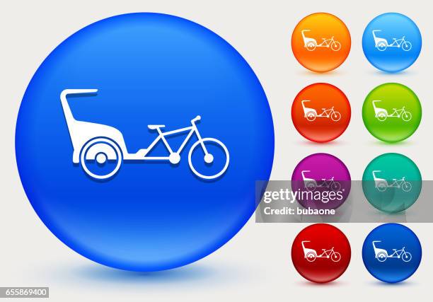 rickshaw bike icon on shiny color circle buttons - rickshaw stock illustrations