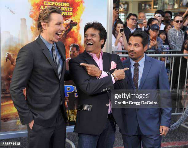 Actors Dax Shepard, Erik Estrada and Michael Pena arrive at the premiere of Warner Bros. Pictures' "CHiPS" at TCL Chinese Theatre on March 20, 2017...