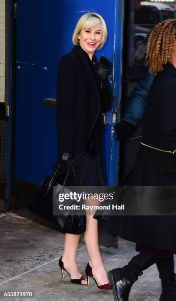 Actress Chelsea Kane leaves the 'Good Morning America' taping at the ABC Times Square Studios on March 20, 2017 in New York City.