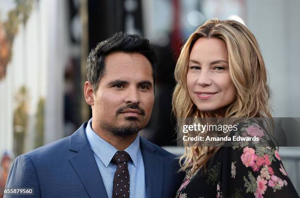 Actor Michael Pena and Brie Shaffer arrive at the premiere of Warner Bros. Pictures' "CHiPS" at the TCL Chinese Theatre on March 20, 2017 in...