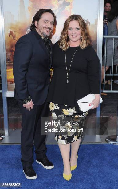 Ben Falcone and Melissa McCarthy arrive at the Los Angeles Premiere "CHiPS" at TCL Chinese Theatre on March 20, 2017 in Hollywood, California.