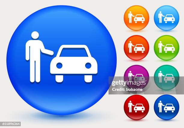 stockillustraties, clipart, cartoons en iconen met valet parking auto pictogram op glanzende kleur circle knoppen - valet