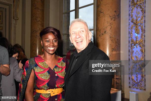 Aissa Maiga and Jean Paul Gaultier attend "France By Jean Paul Gaultier": Limited Coin Collection Press Preview At La Monnaie de Paris on March 20,...