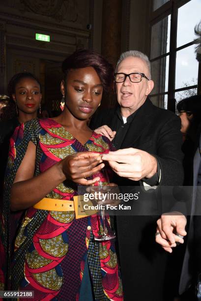 Aissa Maiga and Jean Paul Gaultier attend "France By Jean Paul Gaultier": Limited Coin Collection Press Preview At La Monnaie de Paris on March 20,...