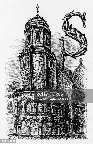 st. andrew’s church in st. andrew’s, scotland victorian engraving, 1840 - s american gothic stock illustrations