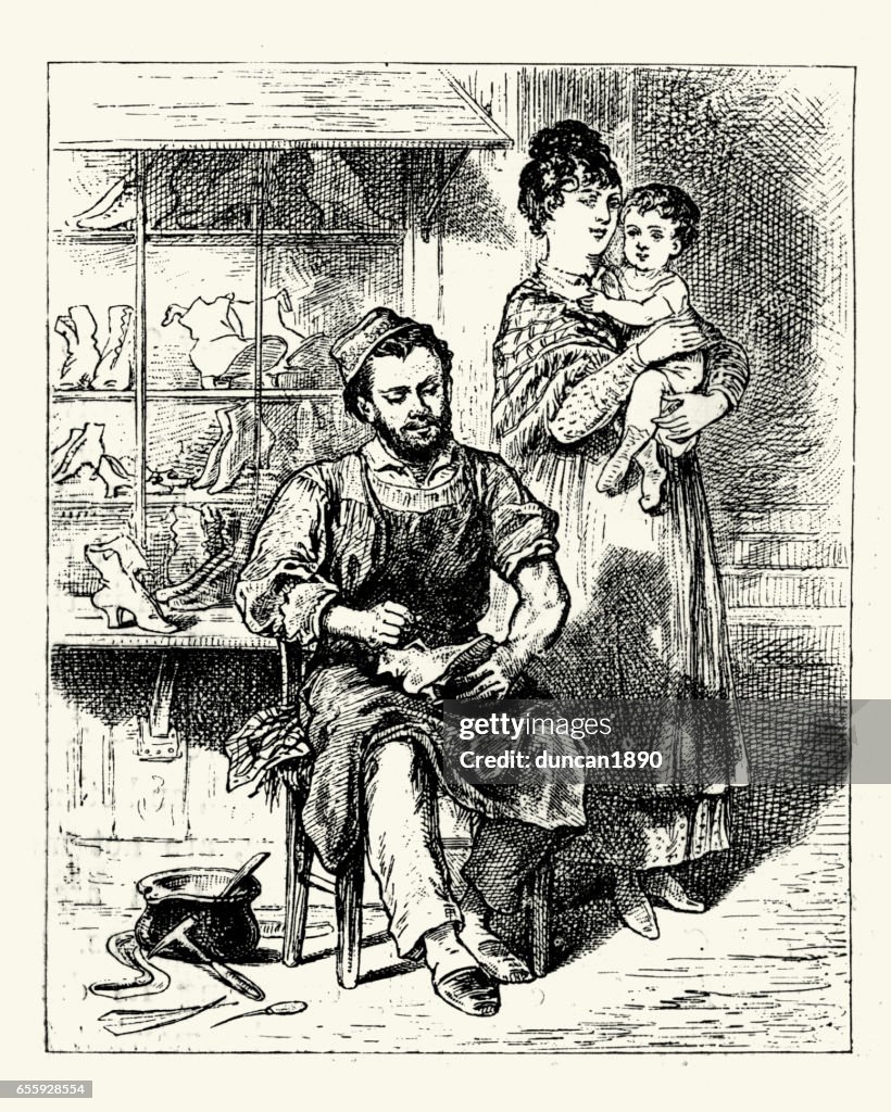 Cobbler repairing shoes, New Orleans, 19th Century