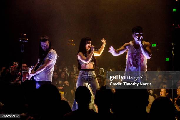 Reid Perry, Kimberly Perry and Neil Perry of The Band Perry perform at El Rey Theatre on March 20, 2017 in Los Angeles, California.