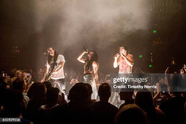 Reid Perry, Kimberly Perry and Neil Perry of The Band Perry perform at El Rey Theatre on March 20, 2017 in Los Angeles, California.