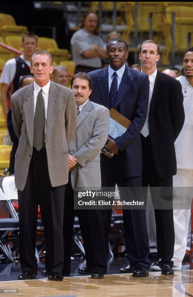 Pat Riley Heat Coach Pat Riley of the Miami Heat stands for the National Anthem ...