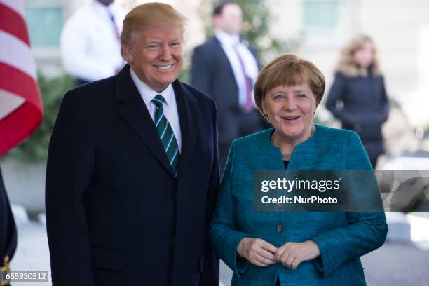 President Trump welcomed Chancellor Angela Merkel of Germany, at the West Wing Portico of the White House, On Friday, March 17, 2017.