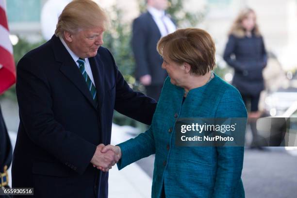 President Trump welcomed Chancellor Angela Merkel of Germany, at the West Wing Portico of the White House, On Friday, March 17, 2017.