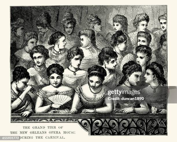 grand tier of the new orleans opera house 19th century - new orleans music stock illustrations