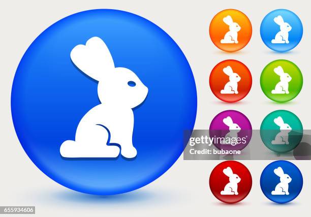 rabbit icon on shiny color circle buttons - magic trick stock illustrations