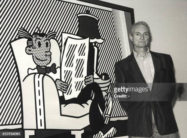 File picture taken 24 September 1993 in Lausanne showing American painter Roy Lichenstein posing beside one of his paintings. The pop-artist known...