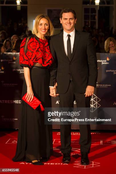Albert Rivera and Beatriz Tajuelo attend the 20th Malaga Film Festival 2017 opening ceremony at the Cervantes Theater on March 17, 2017 in Malaga,...