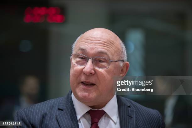 Michel Sapin, France's finance minister, arrives ahead of an Ecofin meeting of finance ministers in Brussels, Belgium, on Tuesday, March 21, 2017....