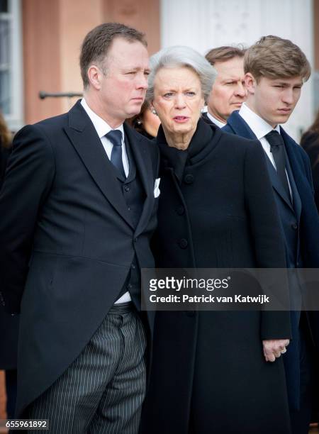 Prince Gustav zu Sayn-Wittgenstein-Berleburg, Princess Benedikte of Denmark and Count Richard attend the funeral service of Prince Richard zu...