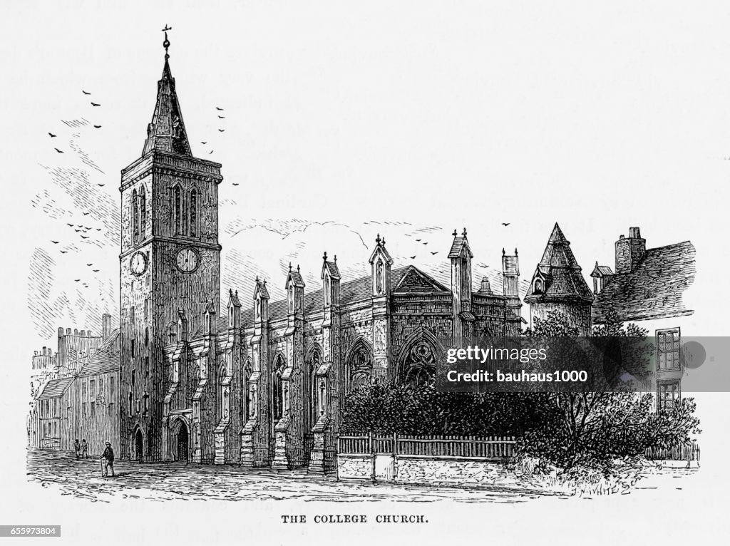 St. Andrew’s Cathedral Ruin, St. Andrew’s, Scotland Victorian Engraving, 1840