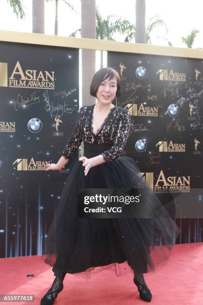 Japanese actress Kaori Momoi arrives at the red carpet of the 11th Asian Film Awards at Hong Kong Cultural Centre on March 21, 2017 in Hong Kong,...