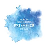 Blue abstract watercolor background. Hand drawn watercolor stains