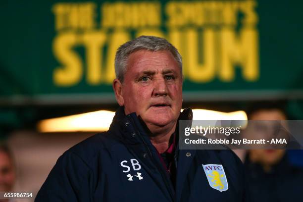 Steve Bruce head coach / manager of Aston Villa during the Sky Bet Championship match between Huddersfield Town and Aston Villa at John Smith's...