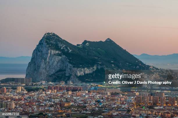 rock of gibraltar viewed from spain - straits of gibraltar stock pictures, royalty-free photos & images