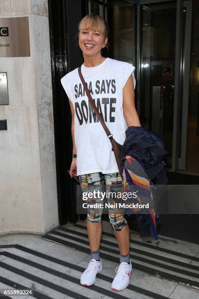 Sara Cox seen at BBC Radio 2 Studios after completing her 24 hour danceathon for Comic Relief on March 21, 2017 in London, England.