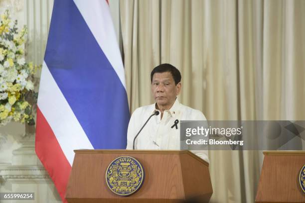 Rodrigo Duterte, the Philippines' president, pauses during a news conference at Government House in Bangkok, Thailand, on Tuesday, March 21, 2017....