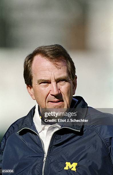 Close up of Head Coach Lloyd Carr of the Michigan Wolverines as he looks on during the Citrus Bowl Game against the Auburn Tigers at the Citrus Bowl...