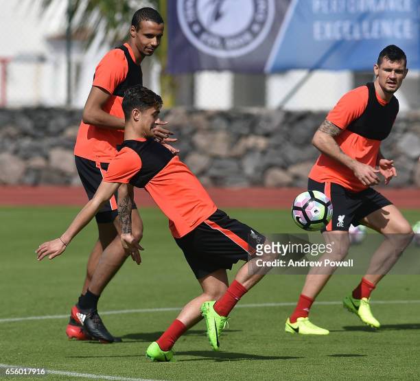 Yan Dhanda of Liverpool during a training session at Tenerife Top Training on March 21, 2017 in Tenerife, Spain.