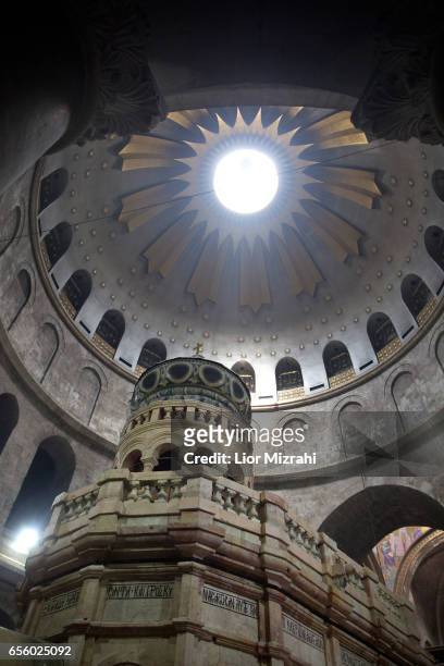 The tomb of Jesus Christ with the rotunda is seen in the Church of the Holy Sepulchre on March 21, 2017 in Jerusalem, Israel. The tomb of Jesus...