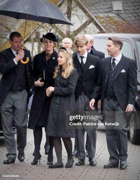 Princess Alexandra zu Sayn-Wittgenstein-Berleburg and Count Jefferson with children Count Richard and Countess Ingrid attend the funeral service of...
