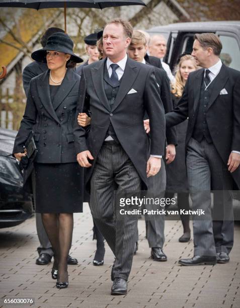 Prince Gustav zu Sayn-Wittgenstein-Berleburg and Carina Axelsson attend the funeral service of Prince Richard zu Sayn-Wittgenstein-Berleburg at the...