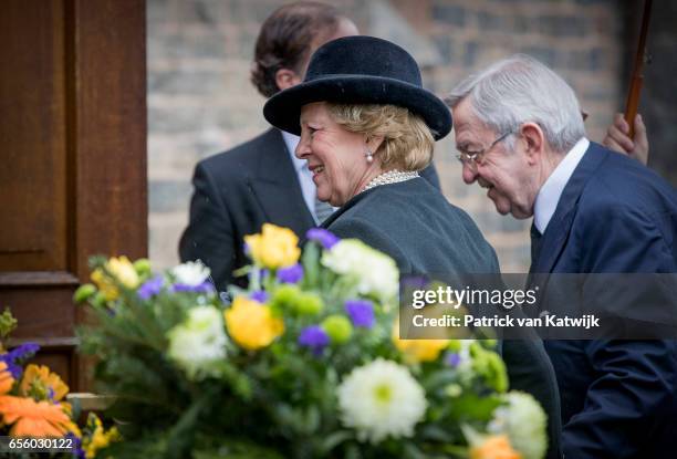 Queen Anne Marie and King Constantine of Greece attend the funeral of Prince Richard at the Evangelische Stadtkirche on March 21, 2017 in Bad...