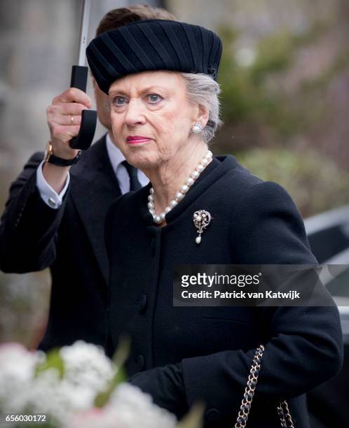 Princess Benedikte of Denmark attends the funeral of her deceased husband Prince Richard at the Evangelische Stadtkirche on March 21, 2017 in Bad...