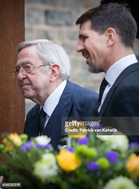Crown Prince Pavlos and King Constantine of Greece attend the funeral of Prince Richard at the Evangelische Stadtkirche on March 21, 2017 in Bad...
