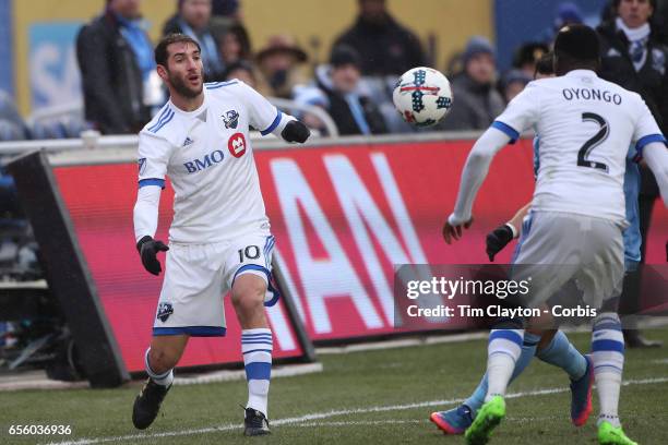 March 18: Ignacio Piatti of Montreal Impact in action during the New York City FC Vs Montreal Impact regular season MLS game at Yankee Stadium on...