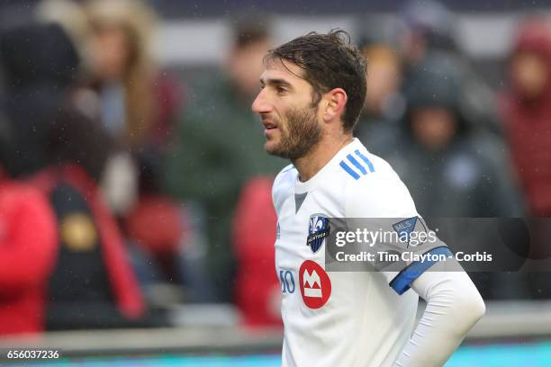 March 18: Ignacio Piatti of Montreal Impact in action during the New York City FC Vs Montreal Impact regular season MLS game at Yankee Stadium on...