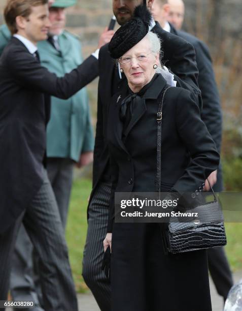 Queen Margrethe of Denmark arrives at the funeral service for the deceased Prince Richard of Sayn-Wittgenstein-Berleburg at the Evangelische...