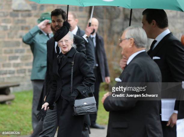 Queen Margrethe of Denmark arrives at the funeral service for the deceased Prince Richard of Sayn-Wittgenstein-Berleburg at the Evangelische...