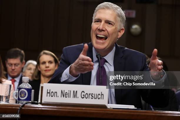 Judge Neil Gorsuch testifies during the second day of his Supreme Court confirmation hearing before the Senate Judiciary Committee in the Hart Senate...