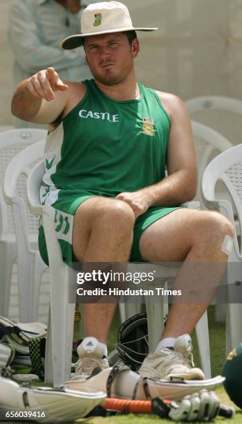 South Africa captain Graeme Smith during SA net practice session prior to their second test match against India at Sardar Patel Stadium, Motera at...